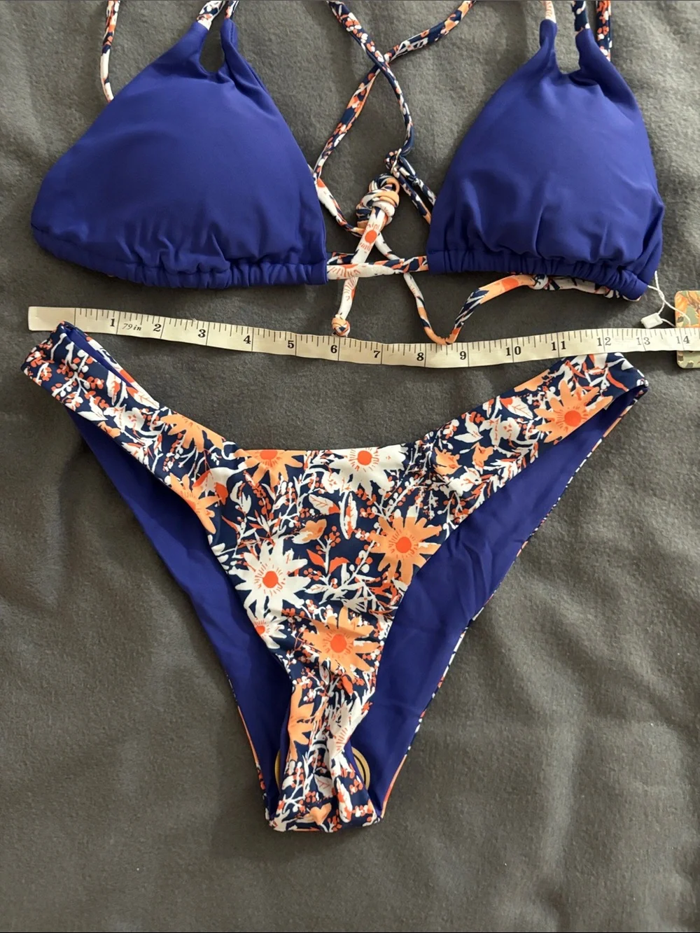 SHEKINI Reversible Blue Floral Triangle Bikini Set Size Medium NWT